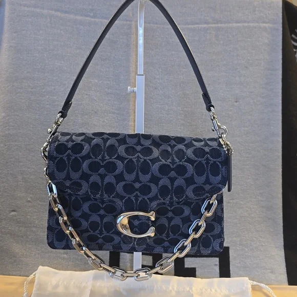 Coach Navy Signature Jacquard Crossbody Bag with Silver Hardware - Picture 3 of 9